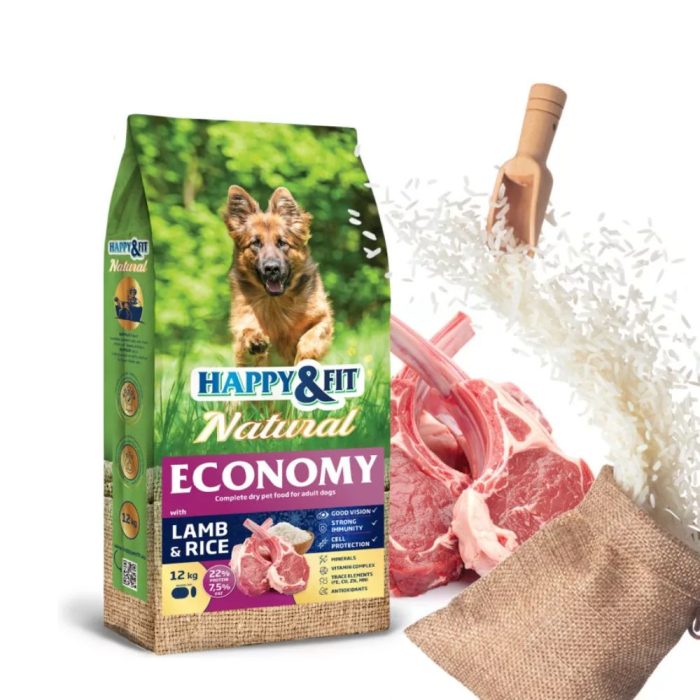 Happy&Fit Natural za odrasle pse – jagnjetina in riž 12 kg