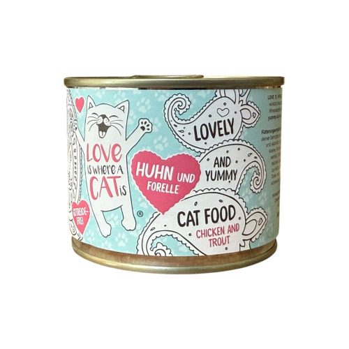 Mačja hrana LOVE IS WHERE A CAT IS® - piščanec in postrv, 200g